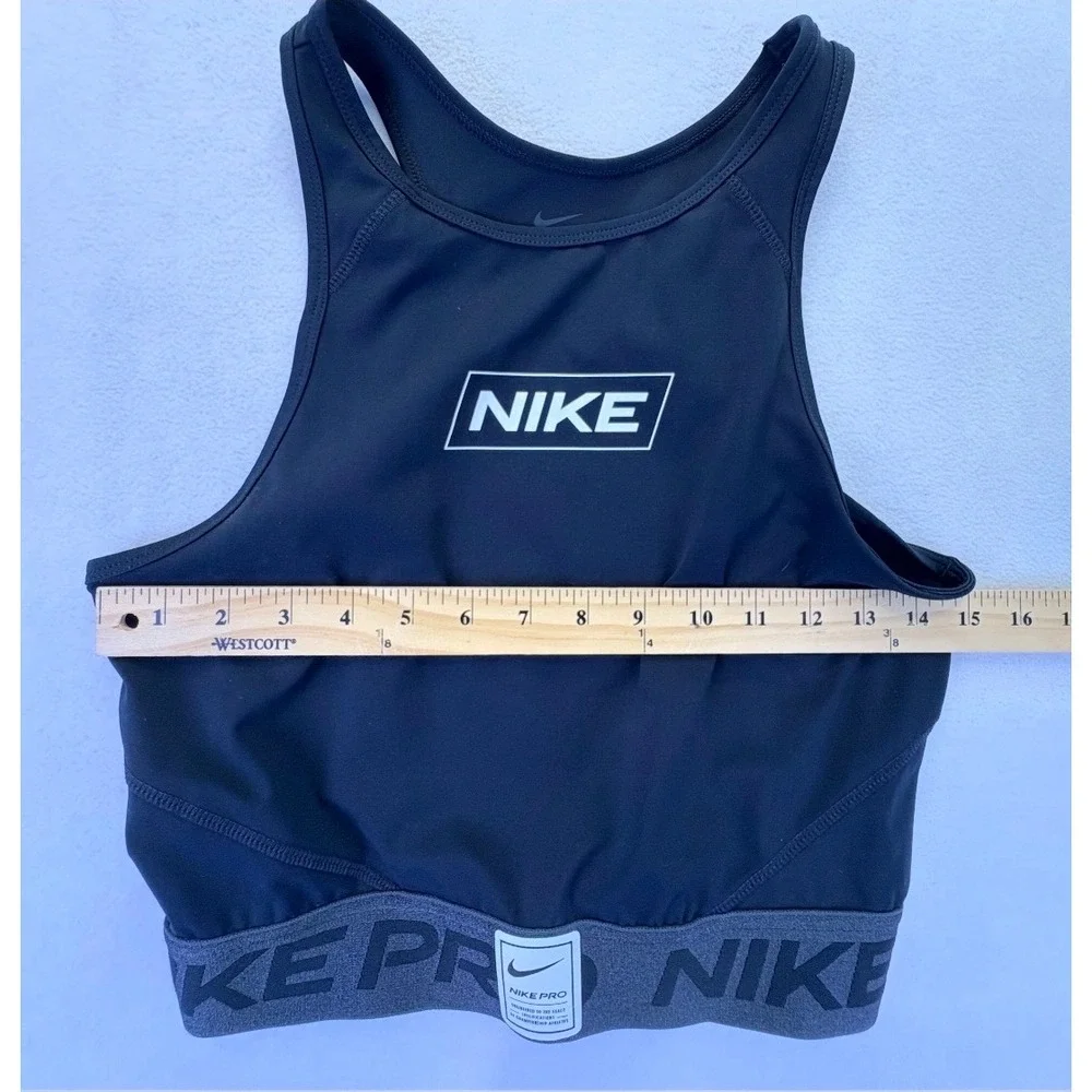 Nike Pro Dri-FIT Women Black High Neck Racerback Sports Bra Crop Top Medium